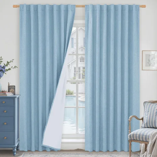 Miniatura 54 de LAMIT Cortinas de lino natural 100 % opacas para ventana, para dormitorio, 45 pulgadas, cortinas térmicas con textura de lino estilo granja