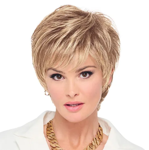 Miniatura 12 de Raquel Welch - Peluca corta Bob atada a mano feroz y enfocada por Hairuwear, gorra de tamaño medio, castaño iluminado por el sol RL10/12
