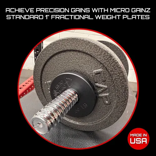 Miniatura 3 de Micro Gainz Placas de peso fraccionarias estándar de 1 pulgada con orificio central de 8 piezas con bolsa, diseñadas para mancuernas y barras