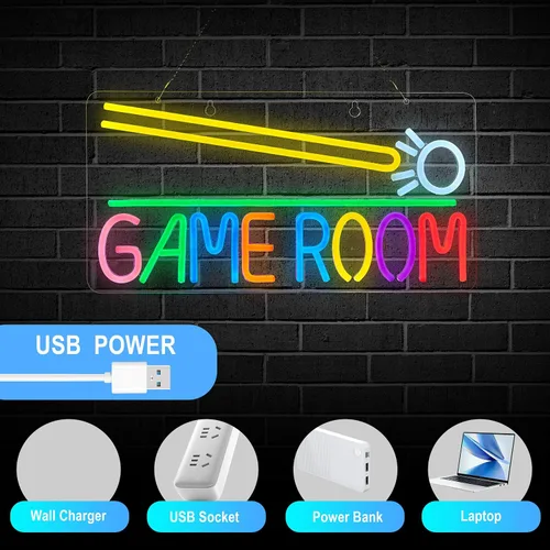 Miniatura 5 de Roouneon Sala de juegos Billar Letrero de neón LED regulable zona de juegos sala de juegos Cerveza Bar Hombre Cave Art Gaming Señales de luz de neón