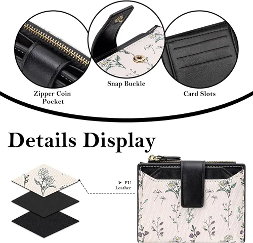 Miniatura 4 de BIAOTIE Cartera pequeña de piel para mujer, con bolsillo plegable, con bloqueo RFID, tarjetero de crédito, lindo bolso con bolsillo para monedas