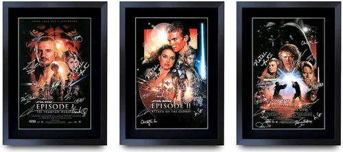 Miniatura 40 de HWC Trading Star Wars Episodio 1 La Amenaza Fantasma Regalos Presentación Impresa Autografiada Montaje para Fans de Recuerdos de Películas - 16" x