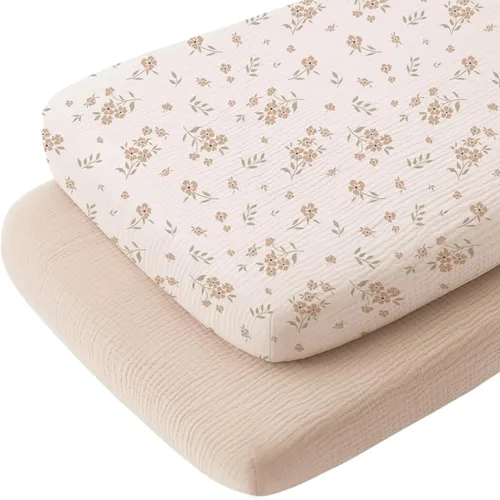 Miniatura 9 de Konssy Sábanas de muselina para cuna de bebé para niña y niño, paquete de 2, sábanas ajustadas transpirables para colchón de cuna de bebé, aptas
