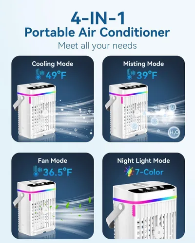 Miniatura 7 de Aire Acondicionado Portátil, Mini Aire Acondicionado Portátil de 1250ml Ventilador de Enfriamiento de Aire Ventilador de Aire con 3 Velocidades