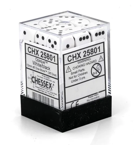 Miniatura 2 de Chessex CHX25801 Dice-Opaque: 36D6 Blanco/Negro Set, Pequeño (0.394 in - 0.551 in)