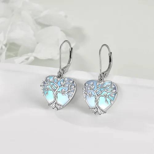 Miniatura 230 de Aretes colgantes con forma de lágrima de filigrana de piedra lunar de plata de ley 925 con cierre de palanca para mujer, regalos de joyería