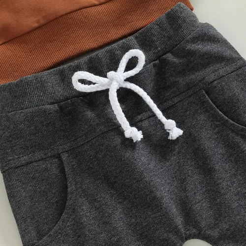 Miniatura 145 de Conjunto de 2 piezas de sudadera de manga larga con cuello redondo y pantalones casuales para bebés y niños pequeños
