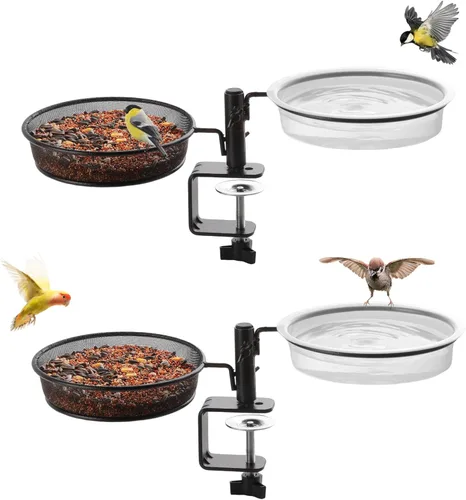 Paquete de 2 comederos para pájaros de cubierta, para baño, spa para pájaros de doble uso, soporte para flores, maceta, ideal para atraer pájaros,