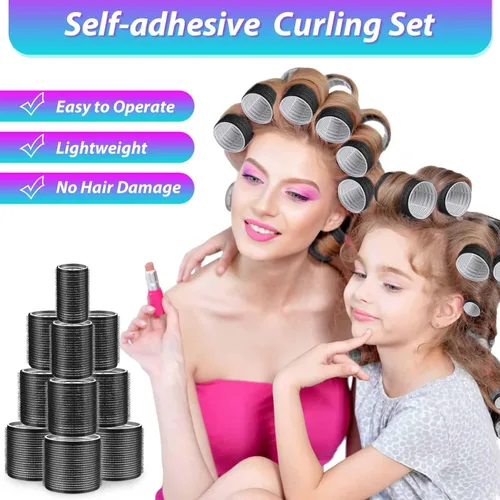 Miniatura 5 de Juego de rizadores de pelo con 24 rodillos (6 jumbo, 6 grandes, 6 medianos, 6 pequeños) y 24 clips para todas las longitudes de cabello (negro)