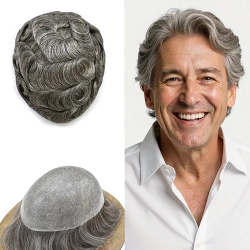 Miniatura 74 de Toupee para hombres Sistema de reemplazo de cabello humano real duradero invisible para hombre Toupee Hair Piece para hombres Poly Men Sistema
