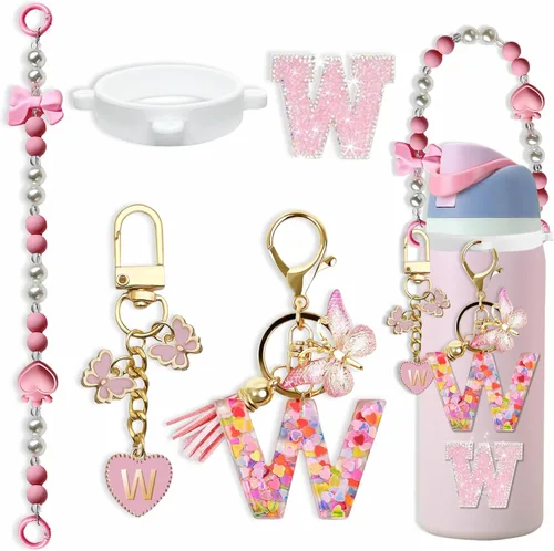 Miniatura 104 de Lindo Juego de Dijes de Letras para Botella de Agua Owala de 24oz, 32oz, 40oz, Owala Kids y Vaso de Café, FreeSip – Incluye Correa con Asa, para Rosa