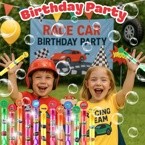 Miniatura 7 de Recuerdos de fiesta de autos de carreras para niños – 24 mini varitas de burbujas con temática de carreras, ideal para suministros de cumpleaños
