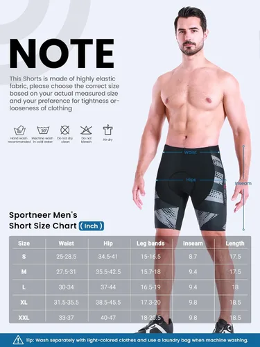 Miniatura 20 de Sportneer Pantalones cortos de ciclismo acolchados para hombre, acolchado 4D, pantalones cortos de ciclismo para hombre, transpirables y absorbentes