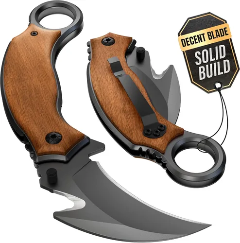 Cuchillo de bolsillo para hombres – Cuchillo plegable Karambit – Acero afilado 440C, hoja de garra de tigre – Cuchillos de bolsillo grabados –
