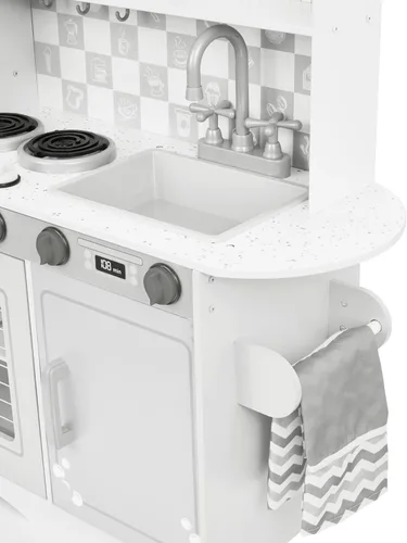 Miniatura 7 de Juego de cocina para niños Lil' Jumbl, cocina de madera de simulación con pizarra, teléfono de juego, toallero y dispensador de hielo, perillas
