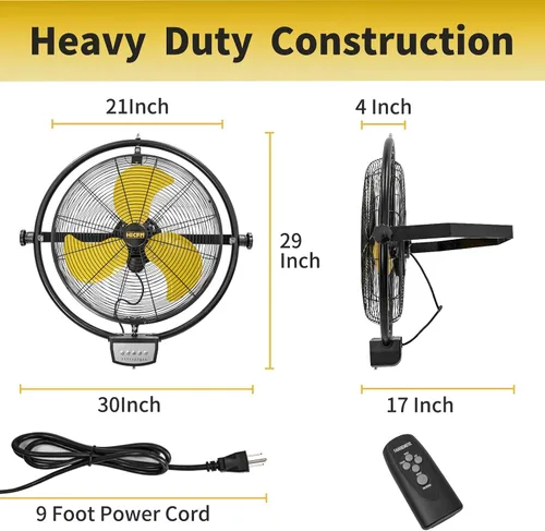 Miniatura 5 de HiCFM Ventilador de pared con control remoto de 20 pulgadas, ventiladores de pared oscilantes de alta velocidad de 5100 CFM de 3 velocidades