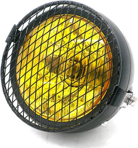 YIBO Faro Vintage para Motocicleta Cafe Racer Luz Decorativa de Cabeza Luz de Motocicleta Modificada Vintage con Cubierta de Parrilla (Lente Ámbar +