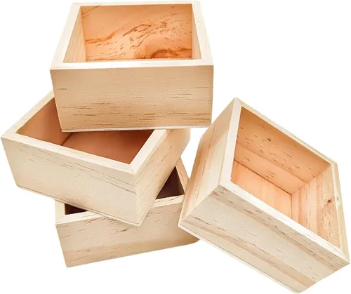 Miniatura 4 de Anktily 4 Pack Cajas Organizadoras de Almacenamiento de Madera para Manualidades Sin Acabar, Caja de Madera Cuadrada Pequeña de 3 x 3 x 1.6
