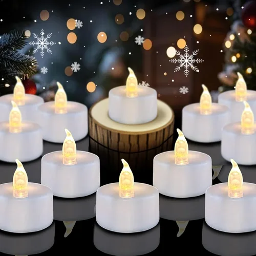 Miniatura 10 de Luces de Té, Velas sin Llama, Paquete de 100 Velas LED Amarillas Cálidas Operadas por Batería, Parpadean, 200+ Horas, Ideal para Decoración