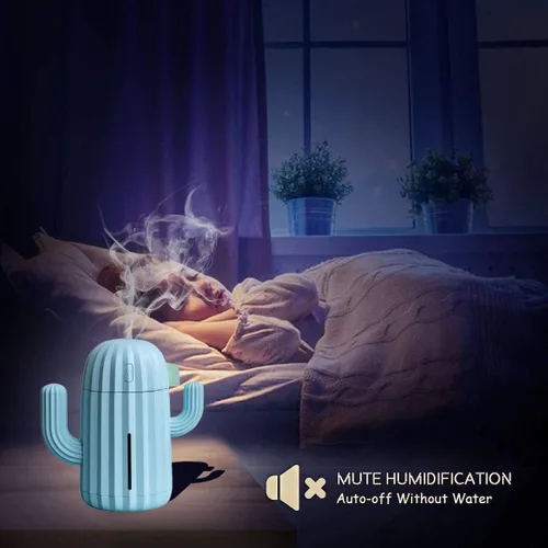 Mini humidificador, Humidificadores de habitación, individual con luz nocturna, Humidificador de aire de cactus portátil para yoga, oficina, spa,