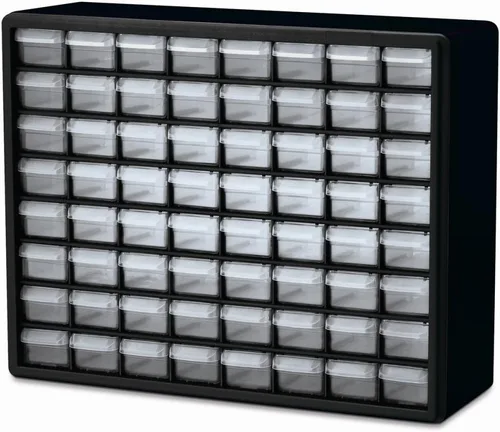 Akro-Mils Gabinete de almacenamiento de cajones de plástico con 64 cajones para organización de garaje, organizador de cuentas, almacenamiento de