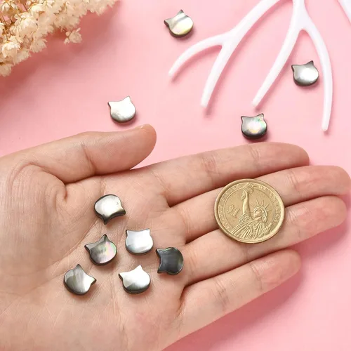 Miniatura 4 de LiQunSweet 10 cuentas de gato de concha natural, cuentas sueltas de cabeza de animal para collares, pulseras, aretes, fabricación de joyas, 0.394 x