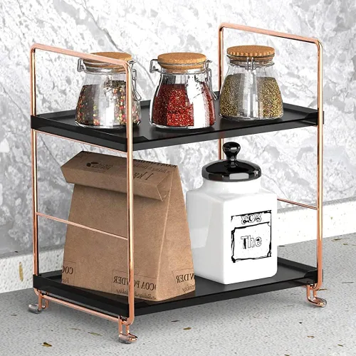 Miniatura 8 de Estante de especias de cocina de 2 niveles, estante organizador apilable independiente, organizador de baño y cosméticos, estante cuadrado de pie