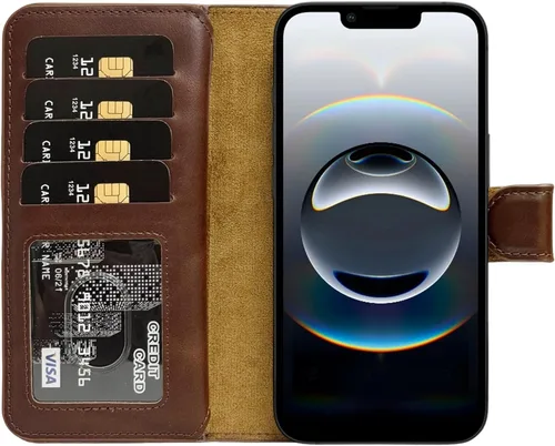 Miniatura 44 de HARDISTON Funda de piel auténtica de alta calidad hecha a mano para iPhone 11 Pro de 5.8 pulgadas, tarjeteros de doble folio, funda magnética Negro