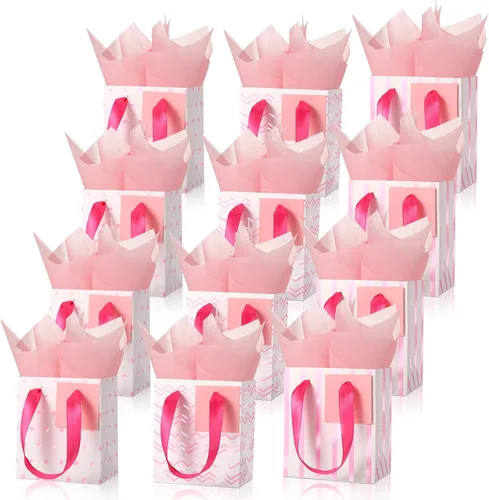 Miniatura 26 de Tenare 12 bolsas de regalo pequeñas, mini bolsa de papel metálica a granel con asa de papel de seda para envoltura de regalo, día del padre, Blanco