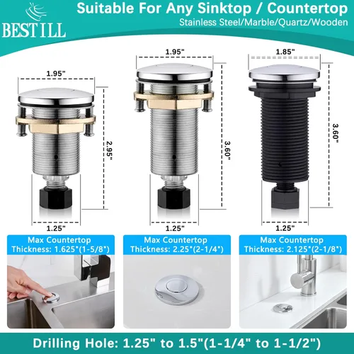 Miniatura 5 de BESTILL Kit de interruptor de aire para eliminación de basura - Certificado UL, botón de interruptor superior de fregadero sin cable para triturador