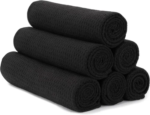 S&T INC. Toallas de microfibra para gimnasio, toalla de yoga para el hogar y bolsa de gimnasio, 16 x 27 pulgadas, paquete de 6 Nido de abeja negro