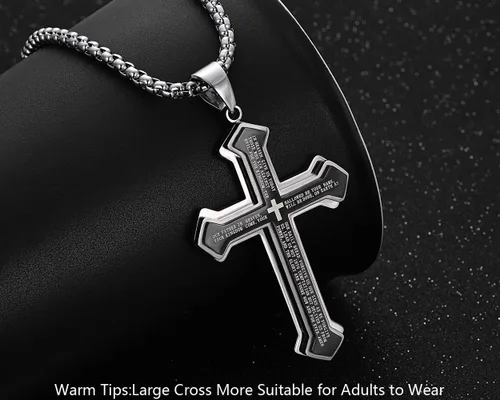 Miniatura 4 de Rehoboth Collar con colgante de cruz de oración del señor de acero inoxidable para hombre y mujer, colgante grande y cadena fuerte, 24 pulgadas