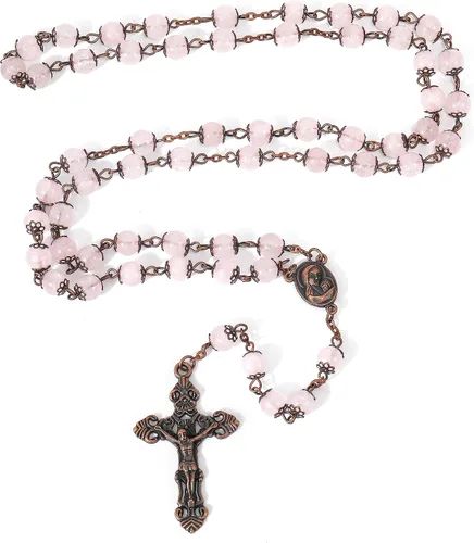 Miniatura 3 de Nazareth Store Rosario de diseño vintage con cuentas de piedra natural, collar de 0.315 in, medalla de suelo santo y cruz crucifijo rosarios