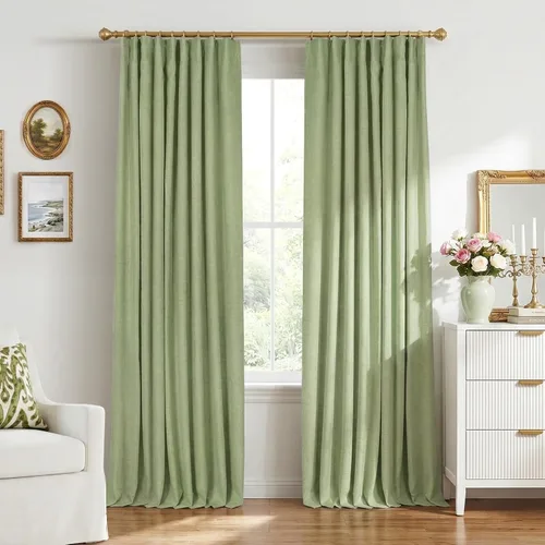 Miniatura 44 de INOVADAY Cortinas 100% opacas para dormitorio, cortinas opacas de 84 pulgadas de largo, cortinas opacas de lino con anillos de clip, aislamiento