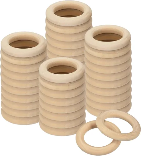 Miniatura 9 de uxcell 50 anillos de madera natural de 0.787 in (0.8 pulgadas), círculos de madera lisa sin terminar de 0.197 in de grosor para manualidades, tejer