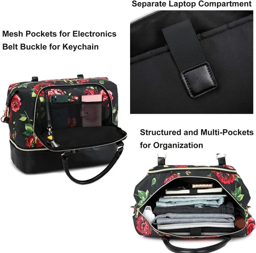 Miniatura 13 de CAMTOP - Bolsa de viaje de fin de semana para mujer, bolsa de lona con espacio para laptop de15.6 pulgadas