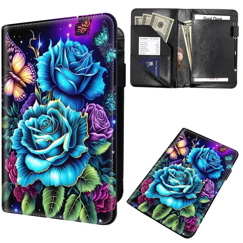 Miniatura 43 de Libreta de pedidos para camarera, cartera de cuero con bolsillo con cremallera oculta, soporte para bolígrafos, lindo organizador para camarera