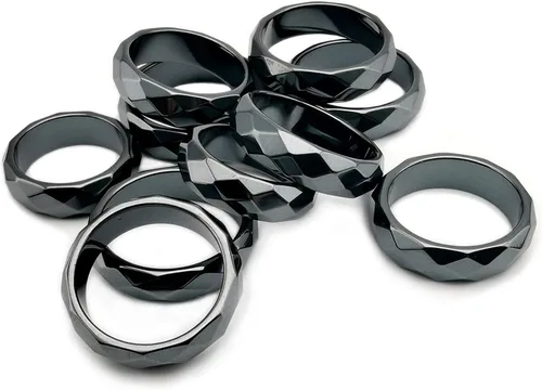 Miniatura 43 de Morchic - Anillos unisex de piedras de hematita, para equilibrar ansiedad, chakra raíz, (paquete de tamaños mixtos)