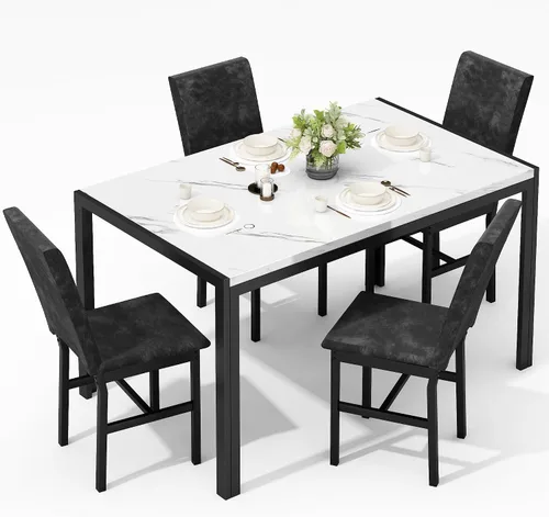 AWQM Products Juego de Comedor de Mármol de 5 Piezas, Mesa y Sillas de Cocina Modernas para Comedor, Dinette, Muebles Compactos que Ahorran Espacio,