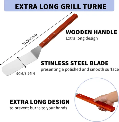 Miniatura 2 de 2 espátulas de parrilla extralargas para barbacoa y parrilla, accesorios de acero inoxidable para parrilla, espátula ranurada y espátula de cocina