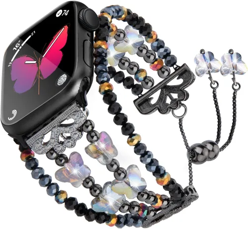 Correas elegantes de mariposa compatibles con Apple Watch Series 9 de 1.614 pulgadas, 1.575 pulgadas, 1.496 pulgadas, dije delgado de cuentas para