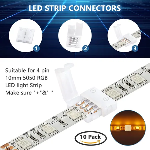 Miniatura 2 de Paquete de 10 conectores de tira de luz LED RGB de 4 pines, terminal adaptador sin soldadura y sin huecos para tiras LED flexibles SMD 5050 RGB