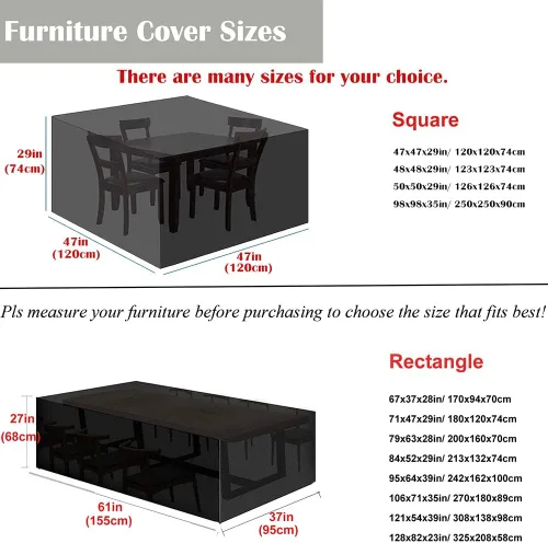Miniatura 2 de Juego de fundas cuadradas / rectangulares para muebles de mesa de patio, impermeables, para interiores y exteriores, a prueba de polvo, para mesa