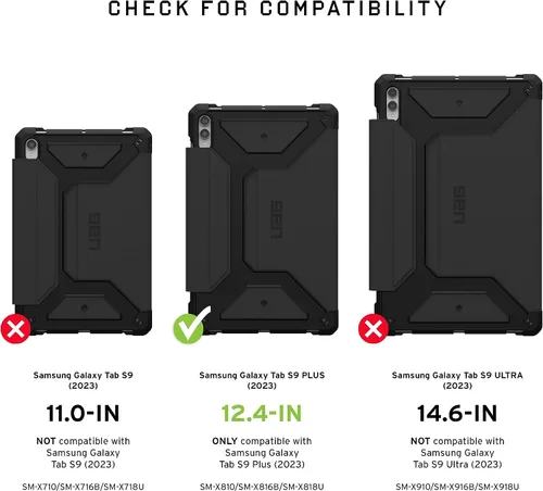 Miniatura 2 de UAG - Funda diseñada para Samsung Galaxy Tab S9 Plus de 12.4 pulgadas 2023 SM-X810 Metropolis SE negro, multiángulo con función de encendido