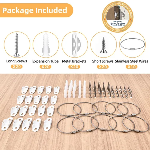 Miniatura 7 de RORMGO Anclajes para muebles, paquete de 10 anclajes antipunta para muebles a prueba de bebés, correas de anclaje de pared de metal extra fuertes