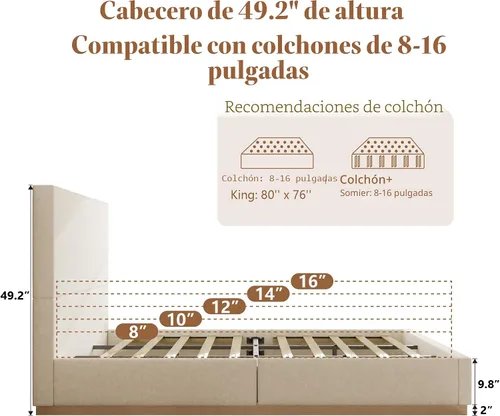 Miniatura 5 de Base de cama de plataforma de tamaño completo con cabecero, cama de terciopelo con base sólida con listones de madera, base de colchón resistente