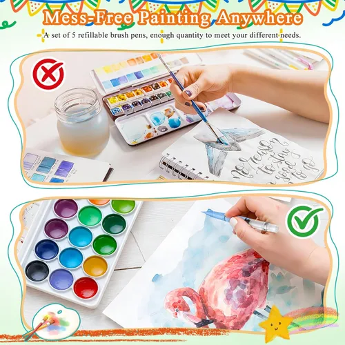 Miniatura 3 de NUOBESTY Juego de 5 pinceles de agua – Plumas recargables para acuarela, caligrafía, pintura, dibujo, álbum de recortes y bocetos