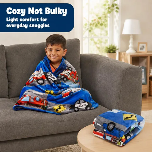 Miniatura 4 de EVERYDAY KIDS Manta para niños pequeños, 30 x 40 pulgadas, rescate de bomberos y policía, súper suave, afelpada, cálida y cómoda Bomberos y rescate