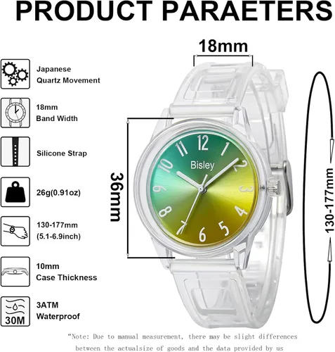 Miniatura 4 de Reloj transparente para mujer, colorido esfera de arco iris, reloj analógico, simple e impermeable para niñas