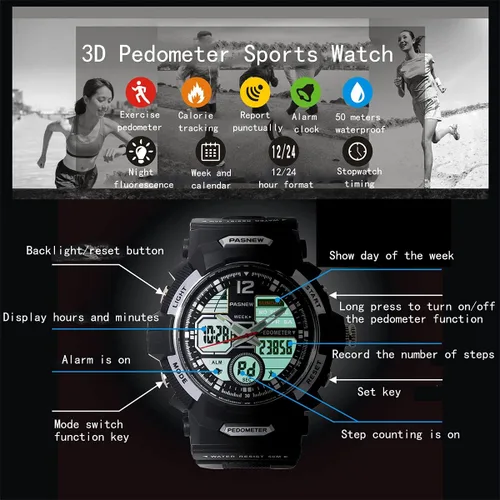 Miniatura 2 de PASNEW Boys Watch Alarm Analog Digital Dual Time Watch Outdoors Sports Casual Kids Wrist Watches,50M Waterproof Watches